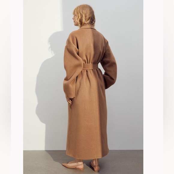 Zara Brown 100% Wool Oversized Coat - Picture 4 of 11